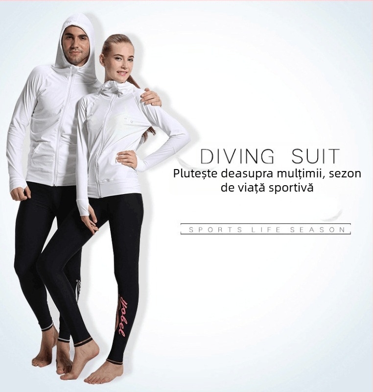 Rash guard unisex din nylon, cu mâneci lungi și glugă, fermoar frontal - UV protecție, pentru scufundări și înot
