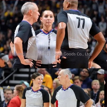 Uniformă de arbitru baschet, tricou cu mânecă scurtă și pantaloni lungi, țesătură din fibre de bambus și poliester, cu număr imprimat