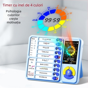 Dispozitiv pentru autodisciplină pentru elevi cu program de cursuri și manager de timp; Mișcare electronică, afișaj LED cu indicator, Alarmă/Calendar/Cronograf, Alimentare cu baterie, Carcasă din plastic