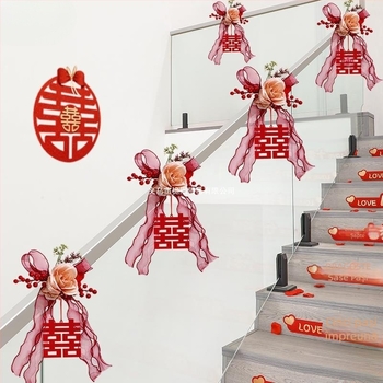 Set decor pentru balustrada scărilor la nuntă, Ge hui; material: hârtie; tip material: panglică; destinat decorării spațiului evenimentului; categorie: recuzită pentru aranjarea spațiului