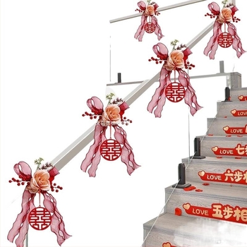 Set decor pentru balustrada scărilor la nuntă, Ge hui; material: hârtie; tip material: panglică; destinat decorării spațiului evenimentului; categorie: recuzită pentru aranjarea spațiului