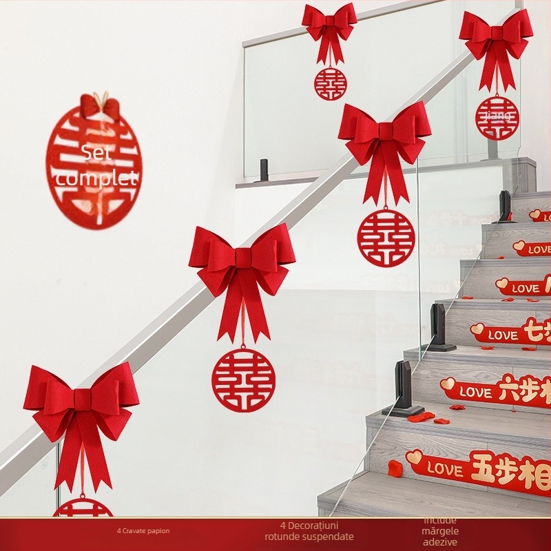 Set decor pentru balustrada scărilor la nuntă, Ge hui; material: hârtie; tip material: panglică; destinat decorării spațiului evenimentului; categorie: recuzită pentru aranjarea spațiului