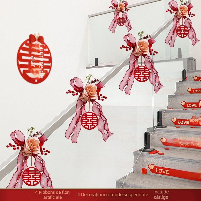 Set decor pentru balustrada scărilor la nuntă, Ge hui; material: hârtie; tip material: panglică; destinat decorării spațiului evenimentului; categorie: recuzită pentru aranjarea spațiului