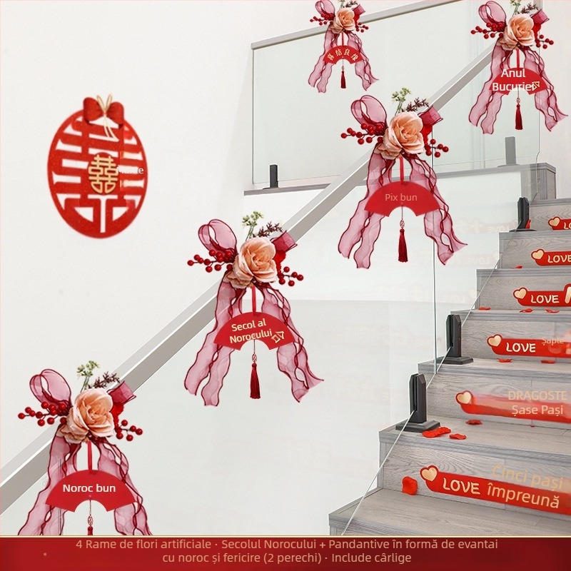 Set decor pentru balustrada scărilor la nuntă, Ge hui; material: hârtie; tip material: panglică; destinat decorării spațiului evenimentului; categorie: recuzită pentru aranjarea spațiului