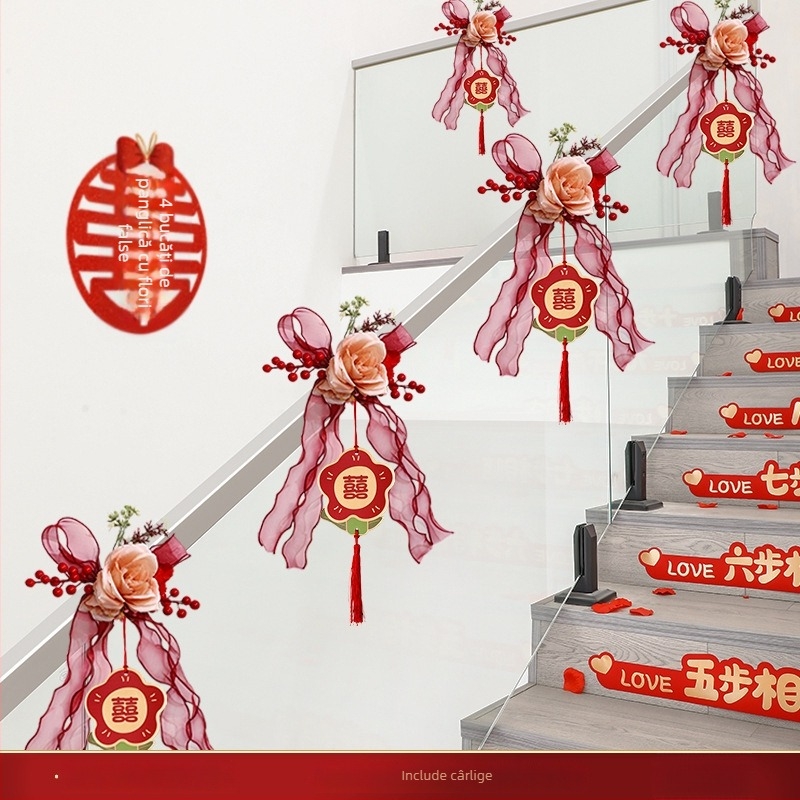 Set decor pentru balustrada scărilor la nuntă, Ge hui; material: hârtie; tip material: panglică; destinat decorării spațiului evenimentului; categorie: recuzită pentru aranjarea spațiului