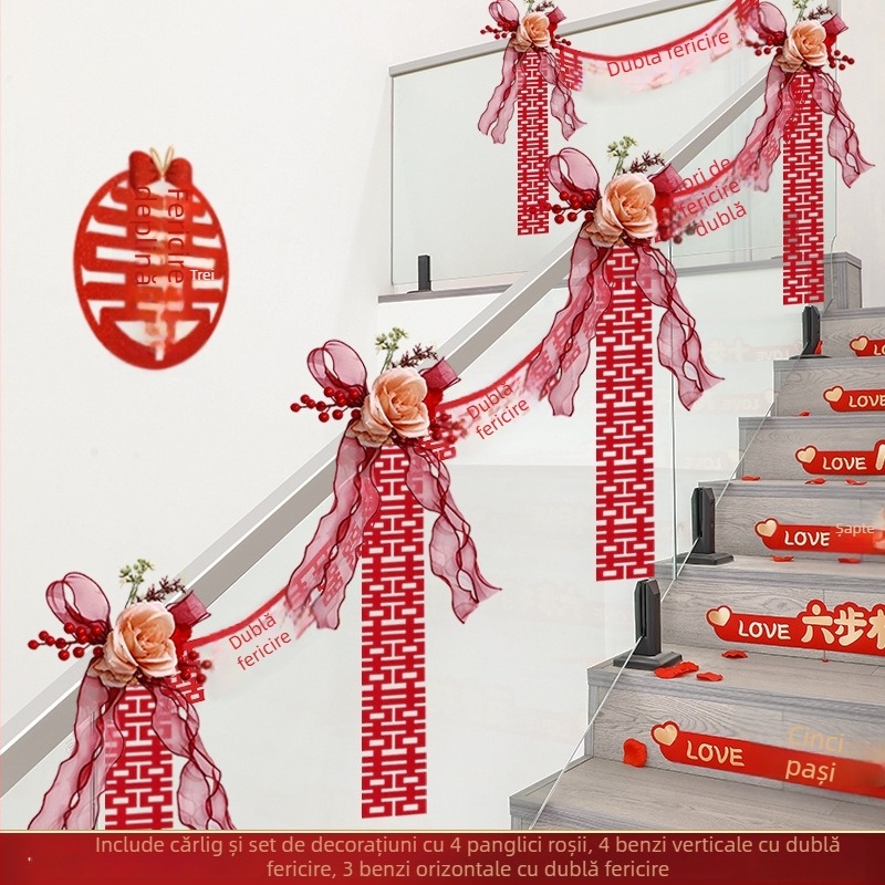 Set decor pentru balustrada scărilor la nuntă, Ge hui; material: hârtie; tip material: panglică; destinat decorării spațiului evenimentului; categorie: recuzită pentru aranjarea spațiului