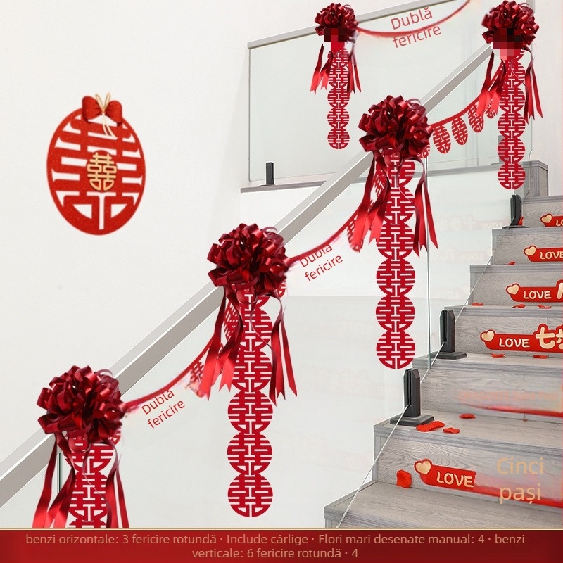 Set decor pentru balustrada scărilor la nuntă, Ge hui; material: hârtie; tip material: panglică; destinat decorării spațiului evenimentului; categorie: recuzită pentru aranjarea spațiului