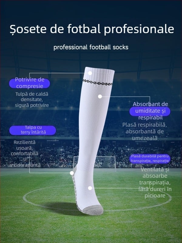 OXP șosete profesionale de fotbal pentru antrenament – lungi până la genunchi, antiderapante, cu partea de jos îngroșată ca prosop, materiale: nailon/spandex/poliester