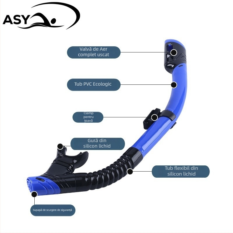Set de snorkeling pentru adulți cu tub de respirație uscat complet, ASY, materiale: silicon lichid, PC, PVC