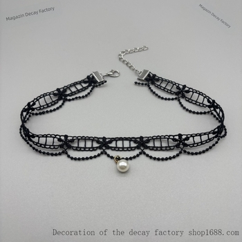 Colier franțuzesc cu perle din dantelă – lucrat manual, lanț clavicular, perle din imitație, motiv floare cu găuri, stil proaspăt și dulce