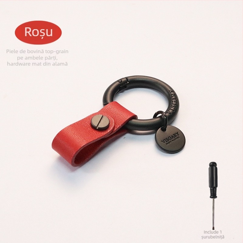 VISGARY Breloc de chei din piele naturală cu cataramă în formă de V, stil luxos