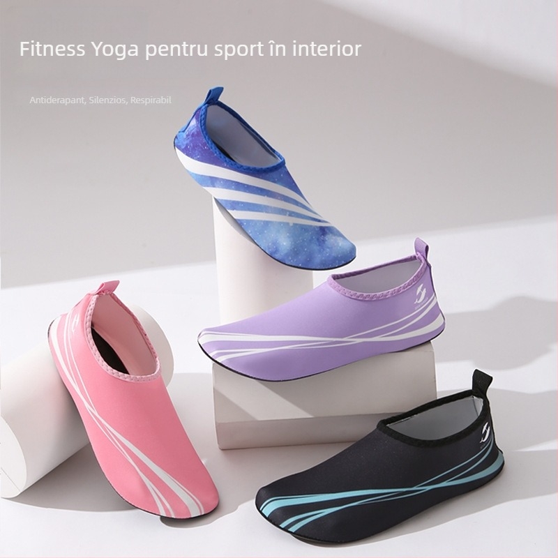 Pantofi de fitness indoor pentru femei - partea superioară din plasă, talpă EVA, toc plat, respirabili, pentru dans modern