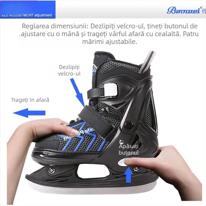 Pantofi de patinaj artistic — partea superioară semi-moale, talpă din PE de înaltă rezistență, lamă din oțel inoxidabil de înaltă rezistență, marca Companion Wei
