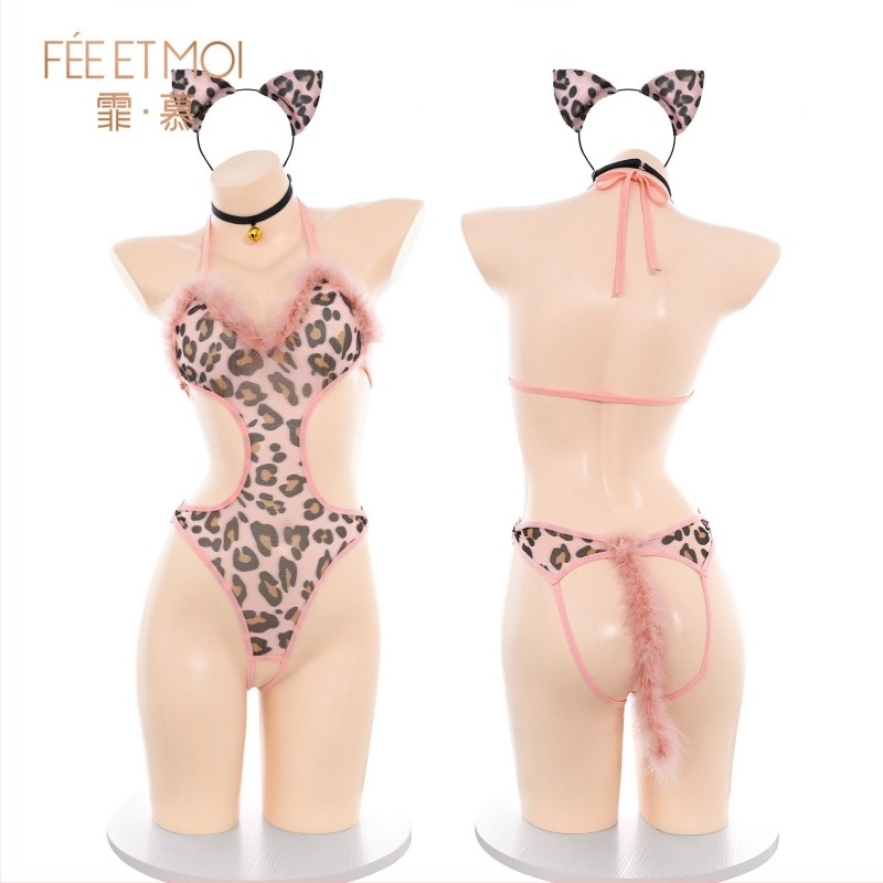 Body din plasă cu print leopard, decupaje la decolteu și posterior, poliester 90-95%