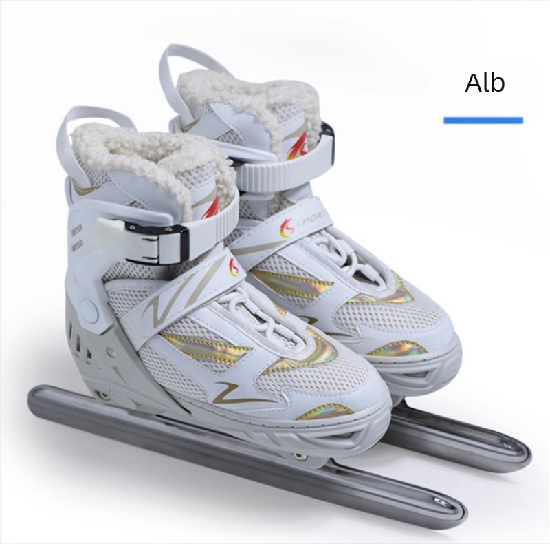 Pantofi de patinaj viteza cu suporturi din oțel reglabile – partea superioară din plasă, talpă PVC, lame din oțel carbon