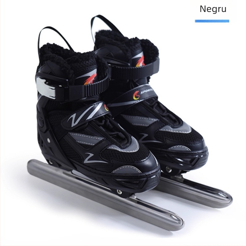 Pantofi de patinaj viteza cu suporturi din oțel reglabile – partea superioară din plasă, talpă PVC, lame din oțel carbon