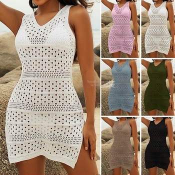 Rochie lungă de plajă cu decolteu decupat și slit lateral, material poliester, căptușeală poliester, 212 g, pentru vârsta 18–30