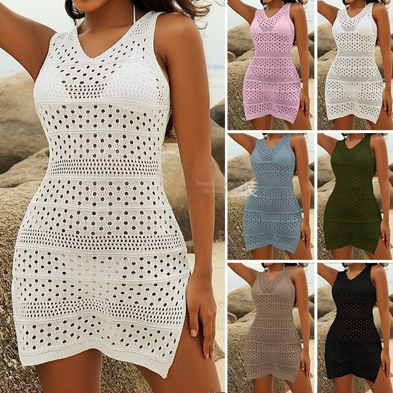 Rochie lungă de plajă cu decolteu decupat și slit lateral, material poliester, căptușeală poliester, 212 g, pentru vârsta 18–30