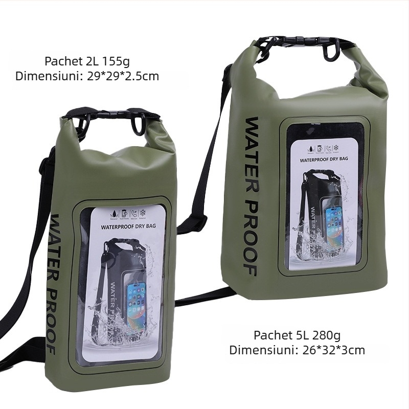 Geantă impermeabilă pentru plajă, două în unu cu curea crossbody, capacitate 2L/5L, material impermeabil PVC, pentru plajă, înot, scufundări