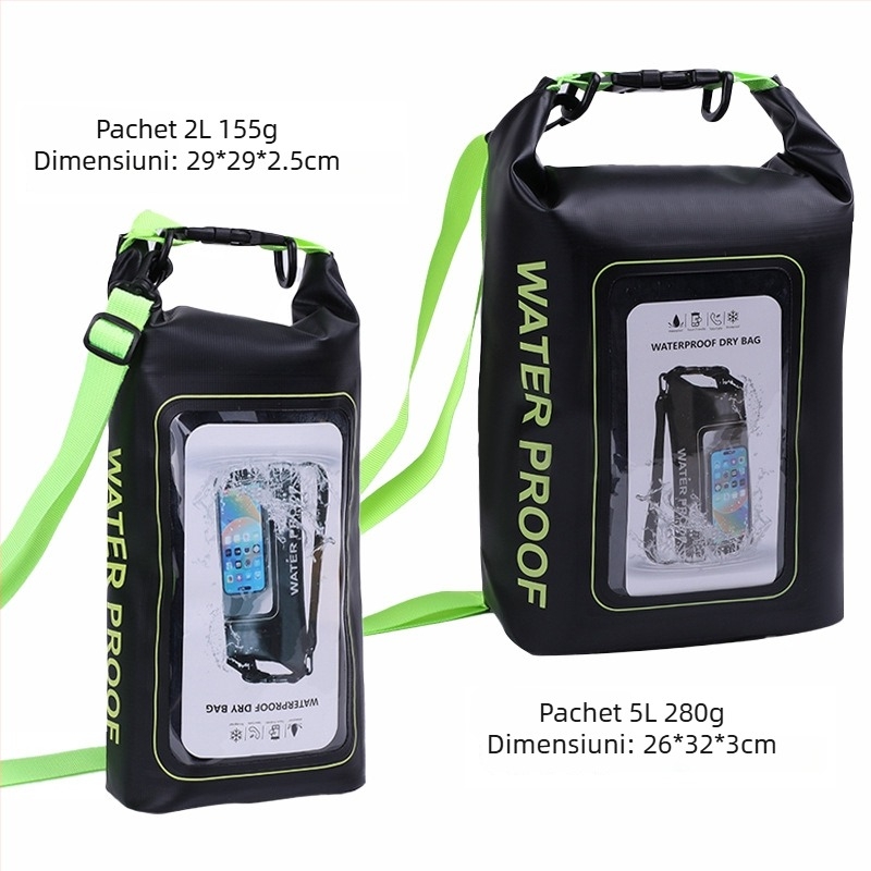 Geantă impermeabilă pentru plajă, două în unu cu curea crossbody, capacitate 2L/5L, material impermeabil PVC, pentru plajă, înot, scufundări