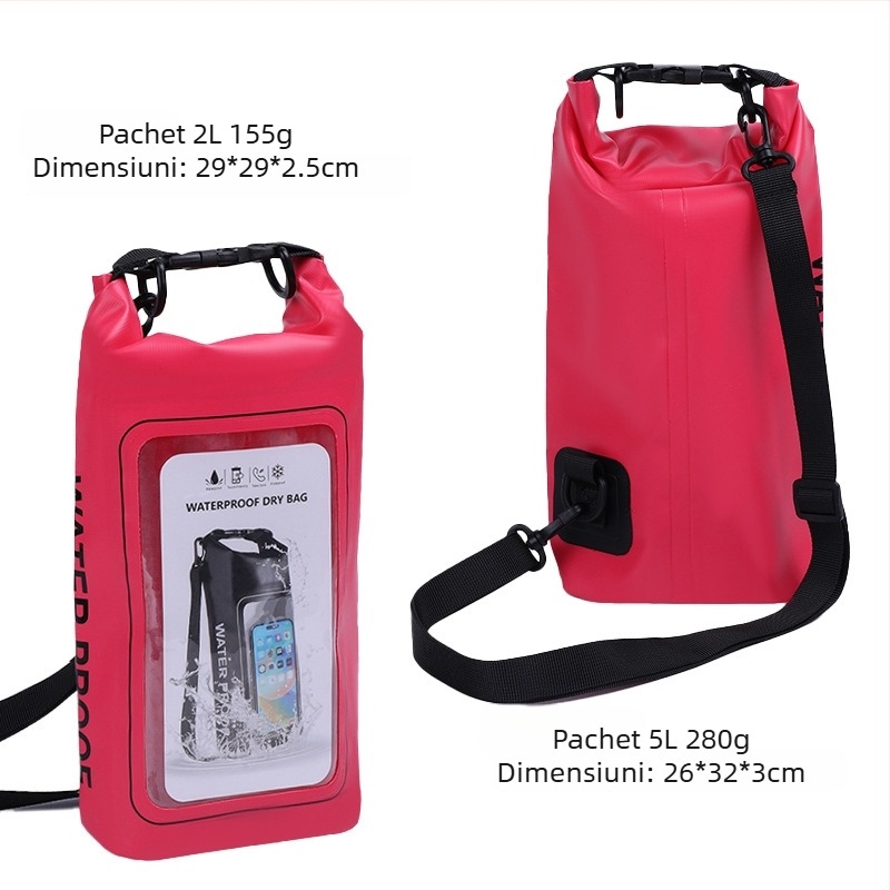 Geantă impermeabilă pentru plajă, două în unu cu curea crossbody, capacitate 2L/5L, material impermeabil PVC, pentru plajă, înot, scufundări