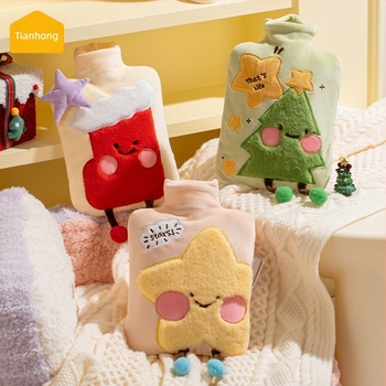 Tianhong sticlă PVC cu apă umplută, 1800 ml, stil desen animat, încălzitor de mână din pluș