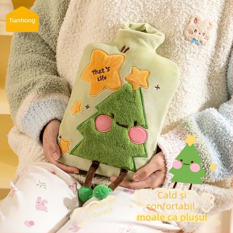 Tianhong sticlă PVC cu apă umplută, 1800 ml, stil desen animat, încălzitor de mână din pluș