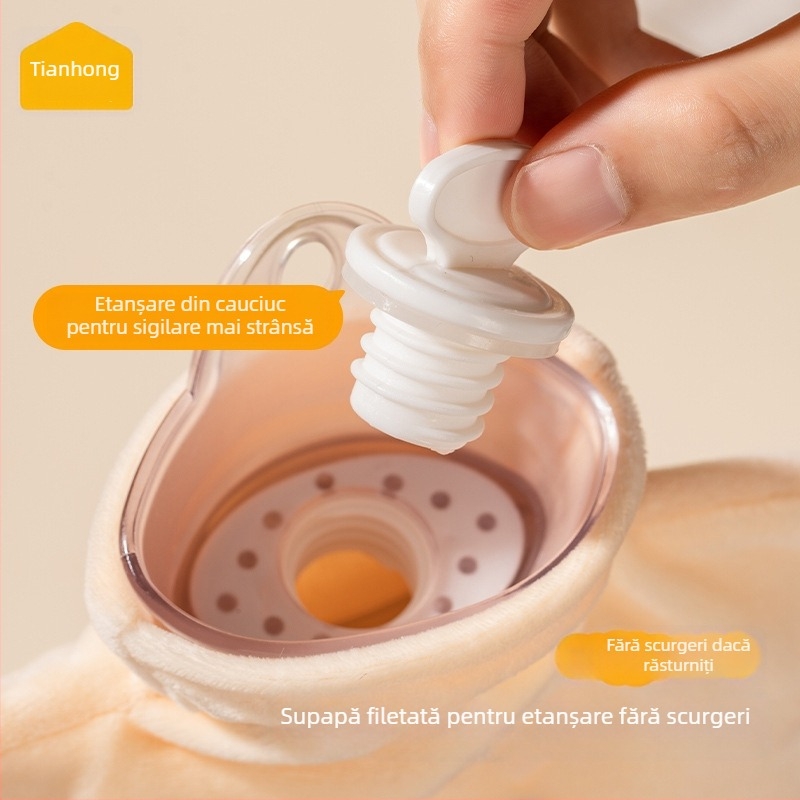 Tianhong sticlă PVC cu apă umplută, 1800 ml, stil desen animat, încălzitor de mână din pluș