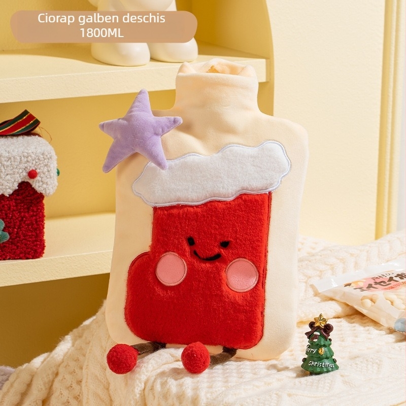 Tianhong sticlă PVC cu apă umplută, 1800 ml, stil desen animat, încălzitor de mână din pluș