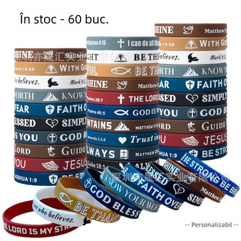 Brățară din silicon cu versete biblice | Unisex, stil fashion, design modern minimalist | Material: silicon, imprimare logo disponibil