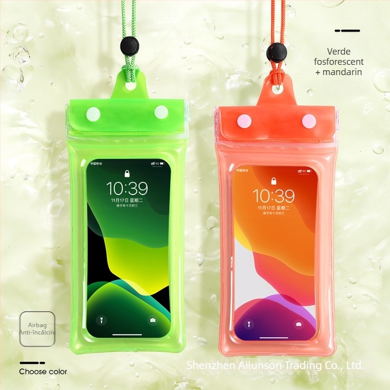 Airbag geantă impermeabilă pentru telefon, cu ecran tactil, din PVC, potrivită pentru scufundări, înot, rafting, fotografie subacvatică și utilizare în aer liber.