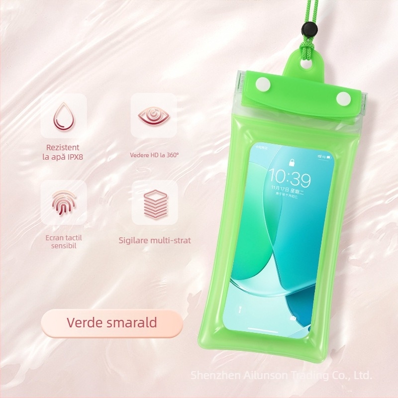 Airbag geantă impermeabilă pentru telefon, cu ecran tactil, din PVC, potrivită pentru scufundări, înot, rafting, fotografie subacvatică și utilizare în aer liber.