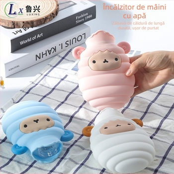 Borcănelă de apă din silicon cu miel drăguț, compactă și ușor de purtat, încălzitor pentru mâini prin umplere cu apă