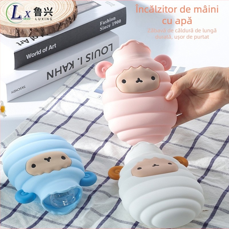 Borcănelă de apă din silicon cu miel drăguț, compactă și ușor de purtat, încălzitor pentru mâini prin umplere cu apă