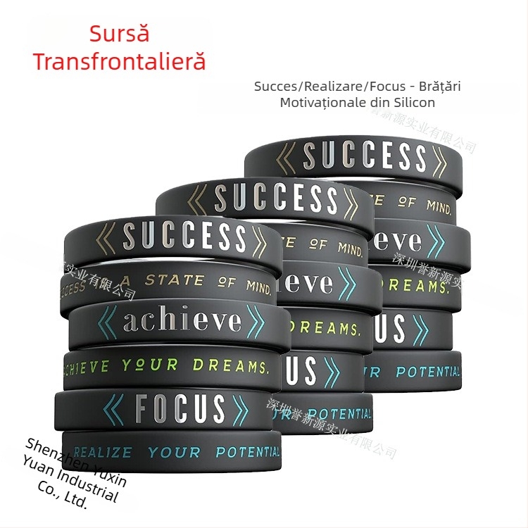 Bratara inspirațională din silicon - unisex, minimalistă, stil sportiv, logo tipărit, text personalizabil