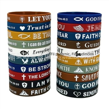Brățări din silicon pentru încheietură, rotunde, unisex, stil european-american, design cu cruce și credință, imprimare logo personalizată