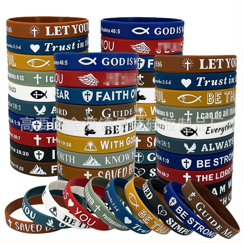 Brățări din silicon pentru încheietură, rotunde, unisex, stil european-american, design cu cruce și credință, imprimare logo personalizată