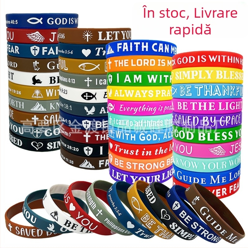 Brățări din silicon pentru încheietură, rotunde, unisex, stil european-american, design cu cruce și credință, imprimare logo personalizată