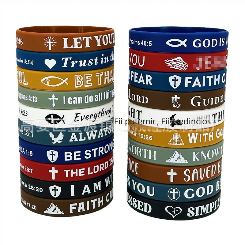 Brățări din silicon pentru încheietură, rotunde, unisex, stil european-american, design cu cruce și credință, imprimare logo personalizată