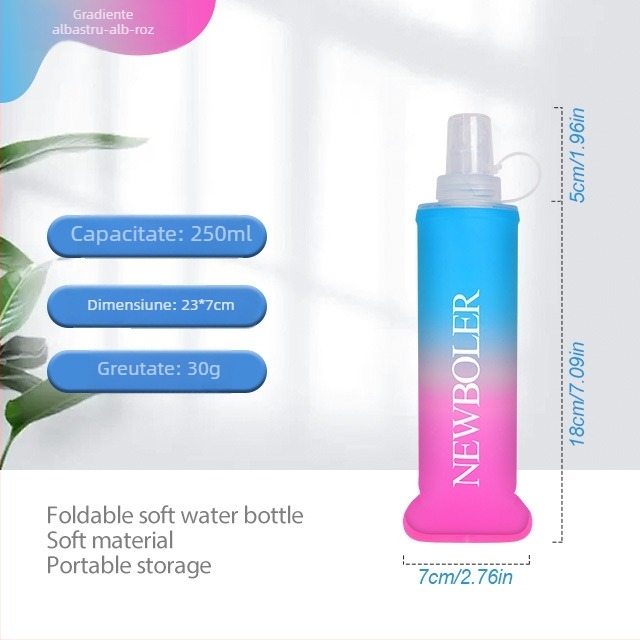 NEWBOLER Sticlă de apă TPU pliabilă gradient – Unisex, capacitate 250, model gradient, pentru alpinism, plajă, drumeții și camping
