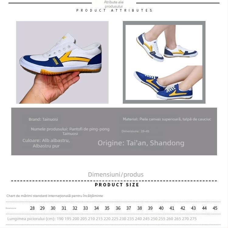 Pantofi pentru tenis de masă, cu partea superioară din pânză, ușori și respirabili, talpă Rubber Oxford, profil scurt, design unisex