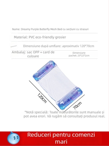 Plută gonflabilă pentru piscină din PVC, pat plutitor pliabil cu dungi, hamac de apă, șezlong individual