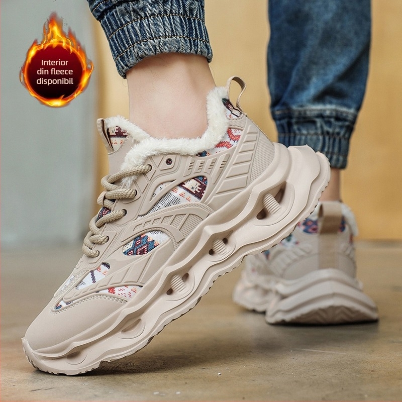 Adidași bărbați chunky - talpă joasă, PU+Mesh partea superioară cu dungi, șireturi, respirabili, amortizare, pantofi casual pentru exterior