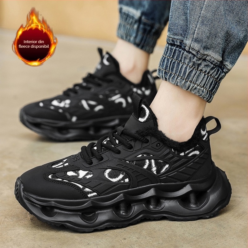 Adidași bărbați chunky - talpă joasă, PU+Mesh partea superioară cu dungi, șireturi, respirabili, amortizare, pantofi casual pentru exterior