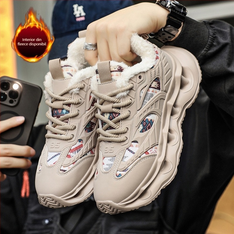 Adidași bărbați chunky - talpă joasă, PU+Mesh partea superioară cu dungi, șireturi, respirabili, amortizare, pantofi casual pentru exterior