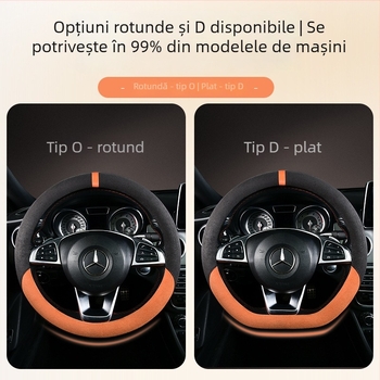 Acoperire universală pentru volan auto din pluș de iarnă, antiderapantă, poliester, cusută la mașină, modele: dungi/solid/broderie/imprimare