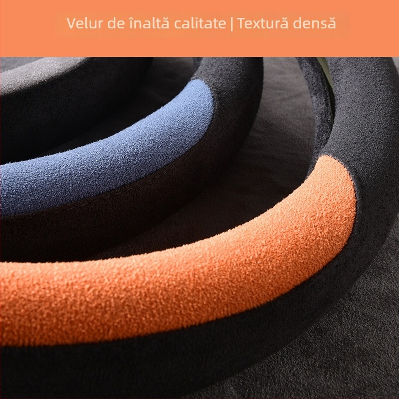 Acoperire universală pentru volan auto din pluș de iarnă, antiderapantă, poliester, cusută la mașină, modele: dungi/solid/broderie/imprimare
