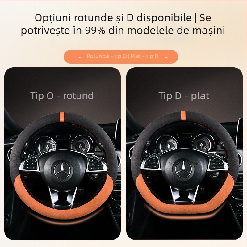 Acoperire universală pentru volan auto din pluș de iarnă, antiderapantă, poliester, cusută la mașină, modele: dungi/solid/broderie/imprimare