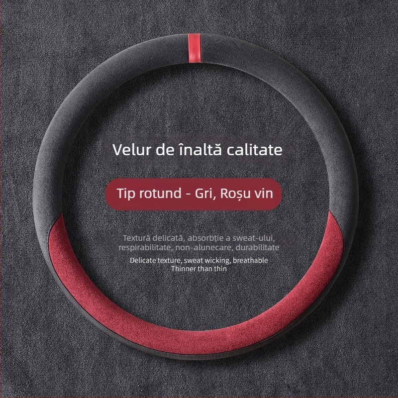 Acoperire universală pentru volan auto din pluș de iarnă, antiderapantă, poliester, cusută la mașină, modele: dungi/solid/broderie/imprimare