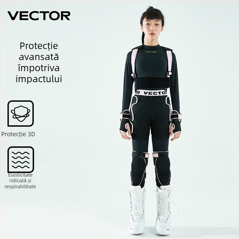 Vector Echipament protecție pentru schi: protecție spate, șolduri și genunchi, material poliester-spandex, pentru adulți, sporturi pe gheață și zăpadă
